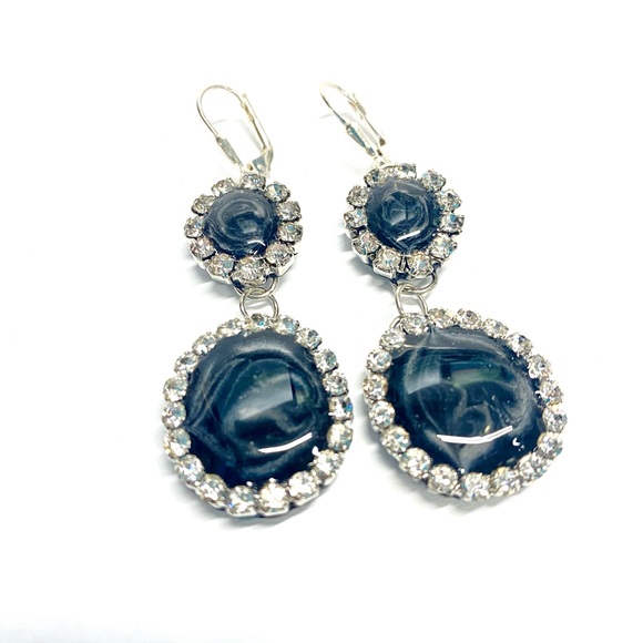 HANDMADE Elegant Formal Resin Rhinestone Drop Earrings on Leverback Earwire - Picture 6 of 10